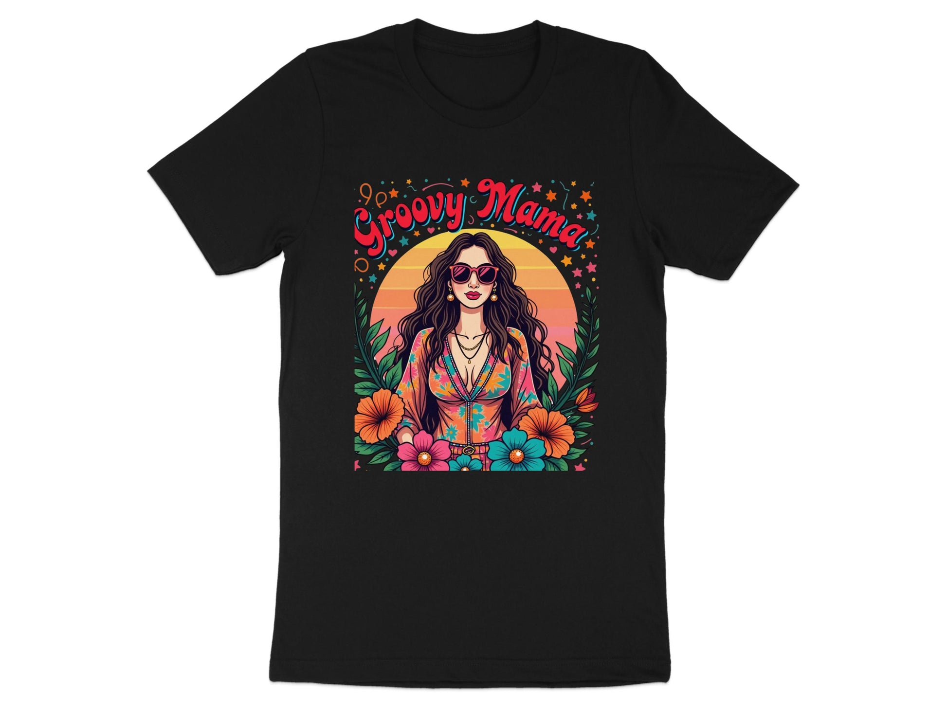 Groovy Mama with Floral Design Graphic T-Shirt Product