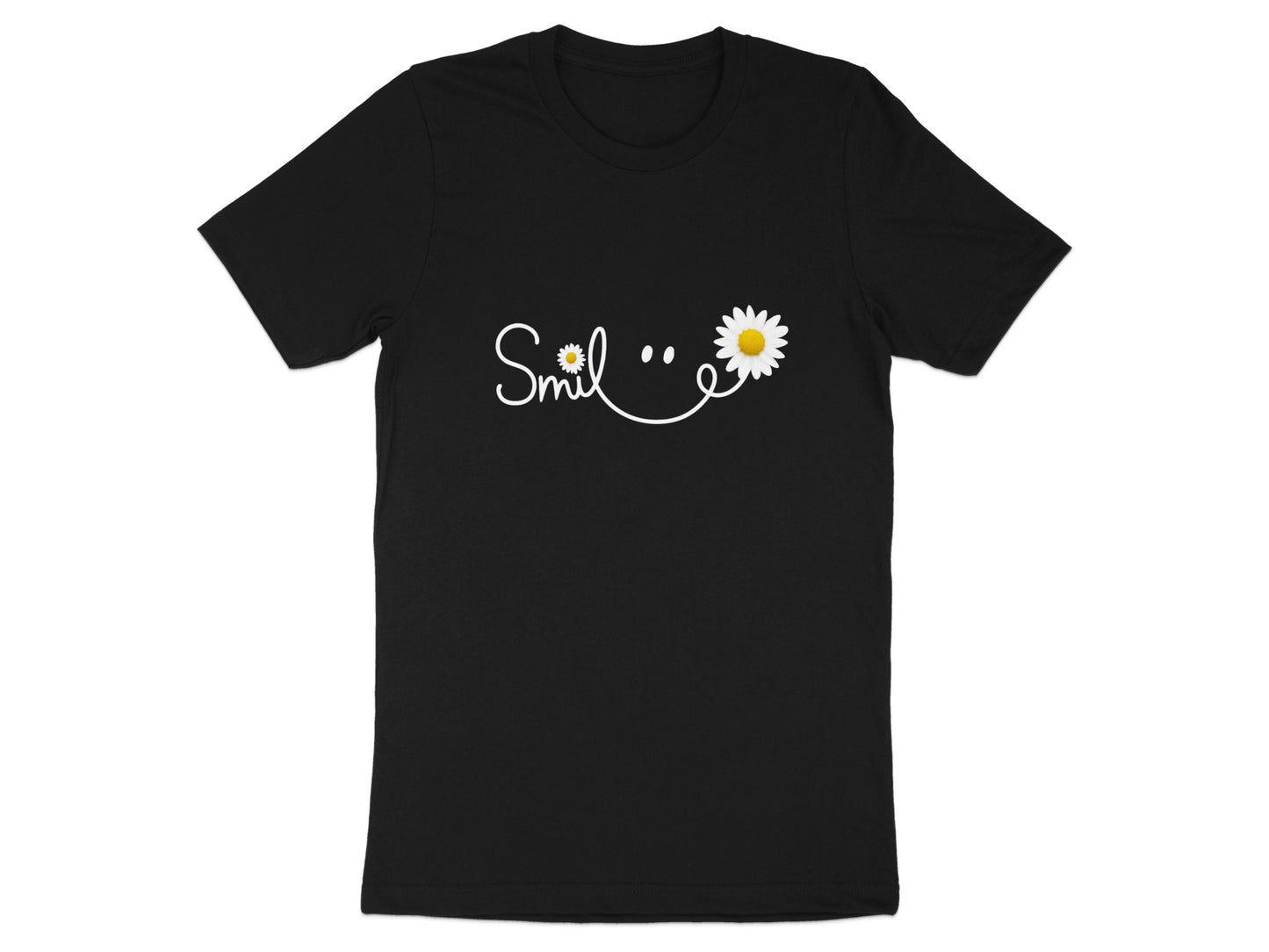 Smile Face with Daisy Black T-Shirt product type