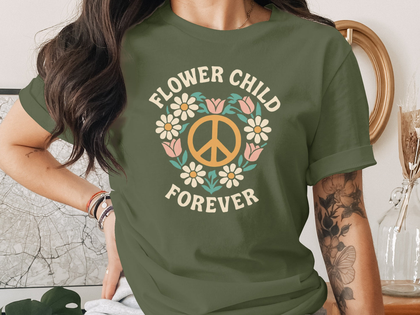 Flower Child Forever Peace Sign Graphic Tee product type