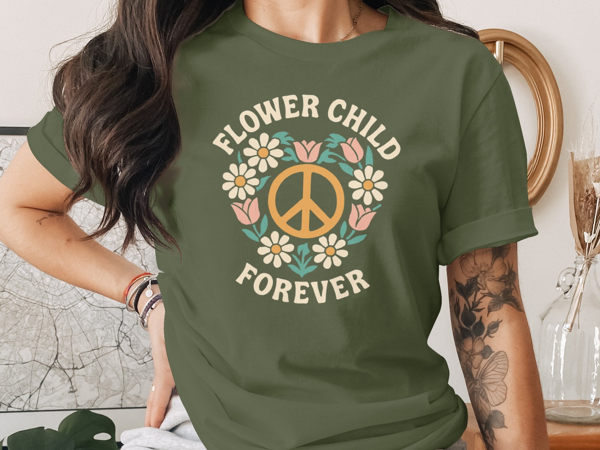 Flower Child Forever Peace Sign Graphic Tee product type