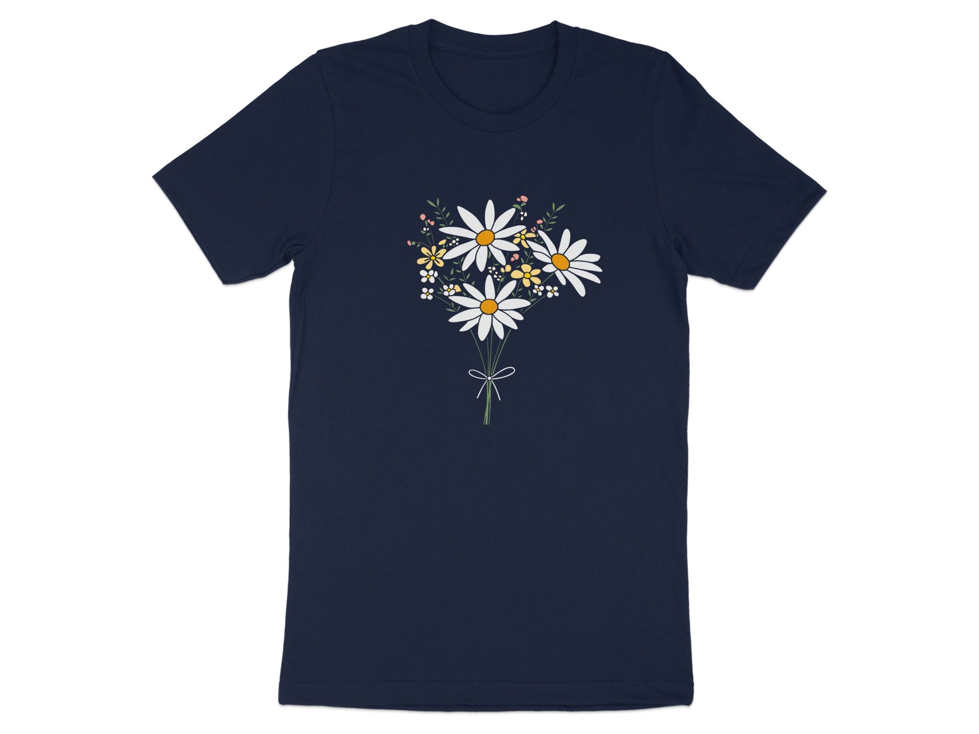 Elegant Navy T-Shirt with Daisy Bouquet Design