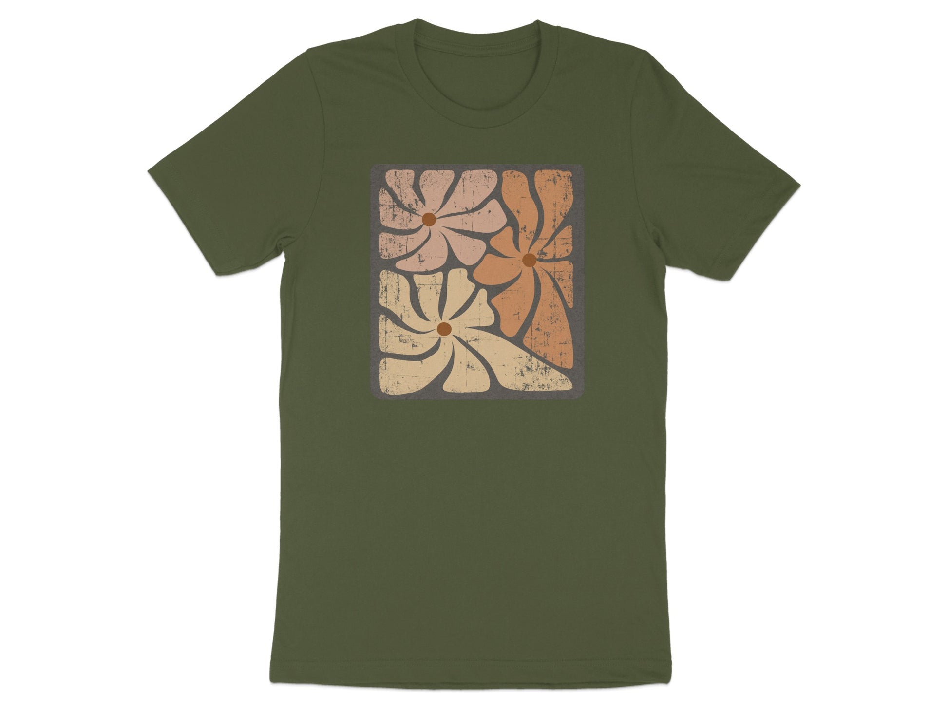 Vintage Floral Design Olive Green T-shirt product