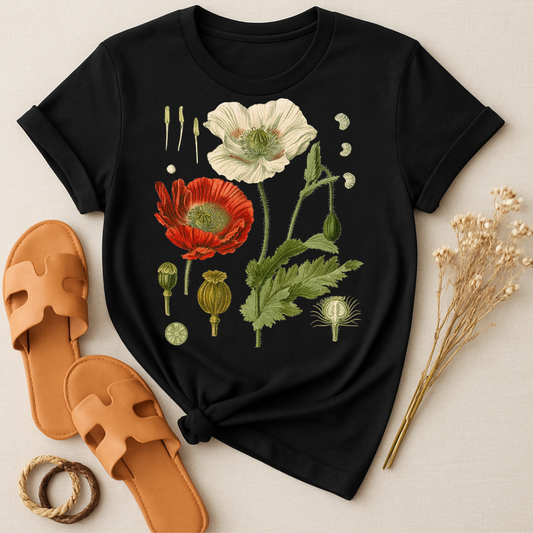 Botanical Floral Print Black T-shirt design product