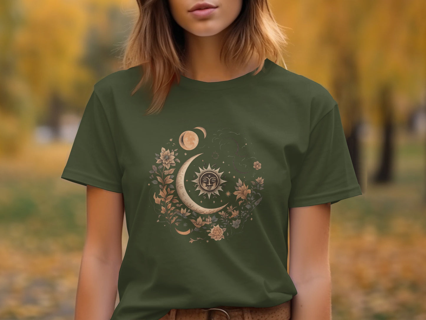 Enchanting Celestial Moon and Sun Design T-Shirt