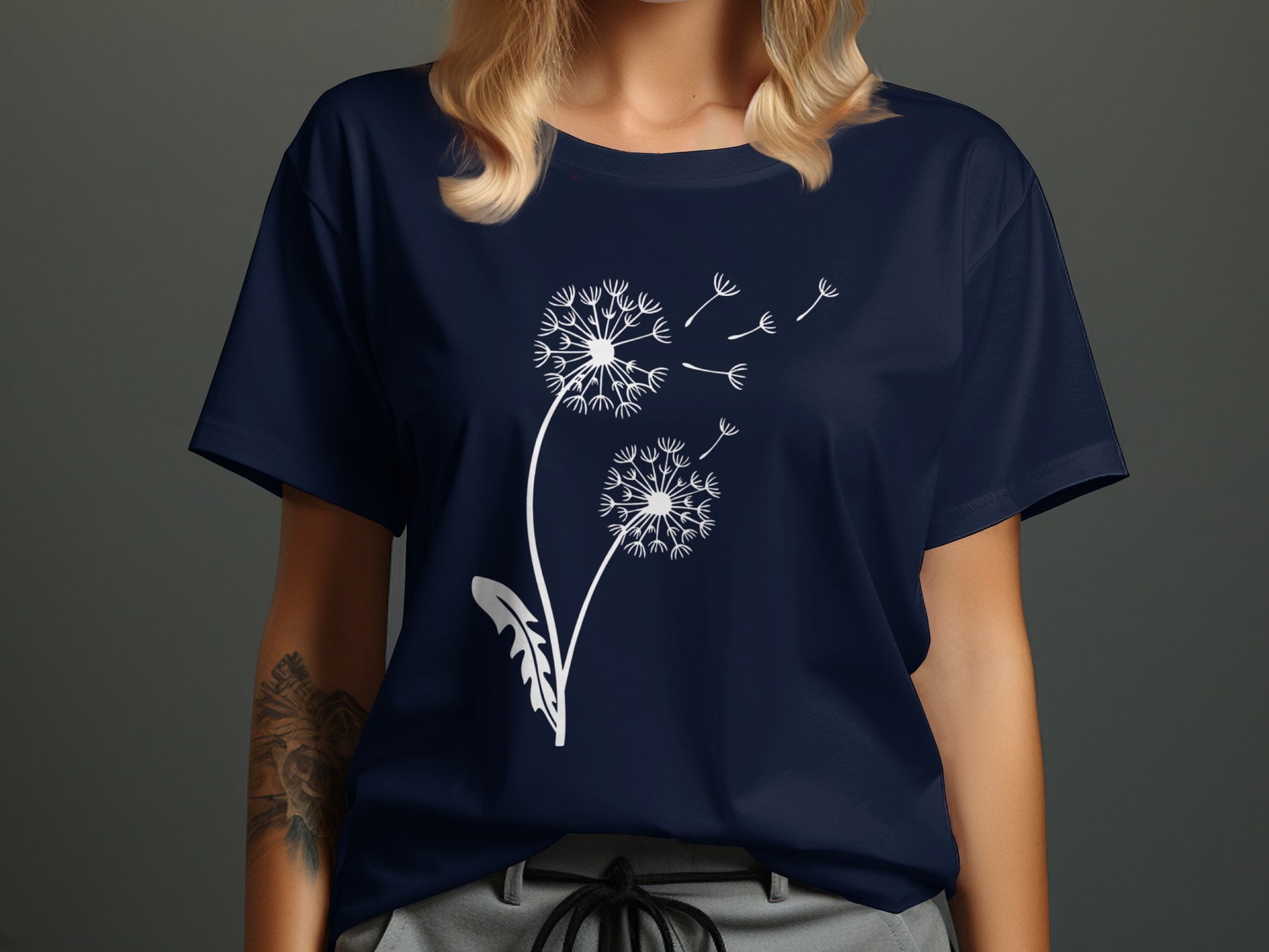 Dandelion Graphic Navy Blue Casual Style Shirt