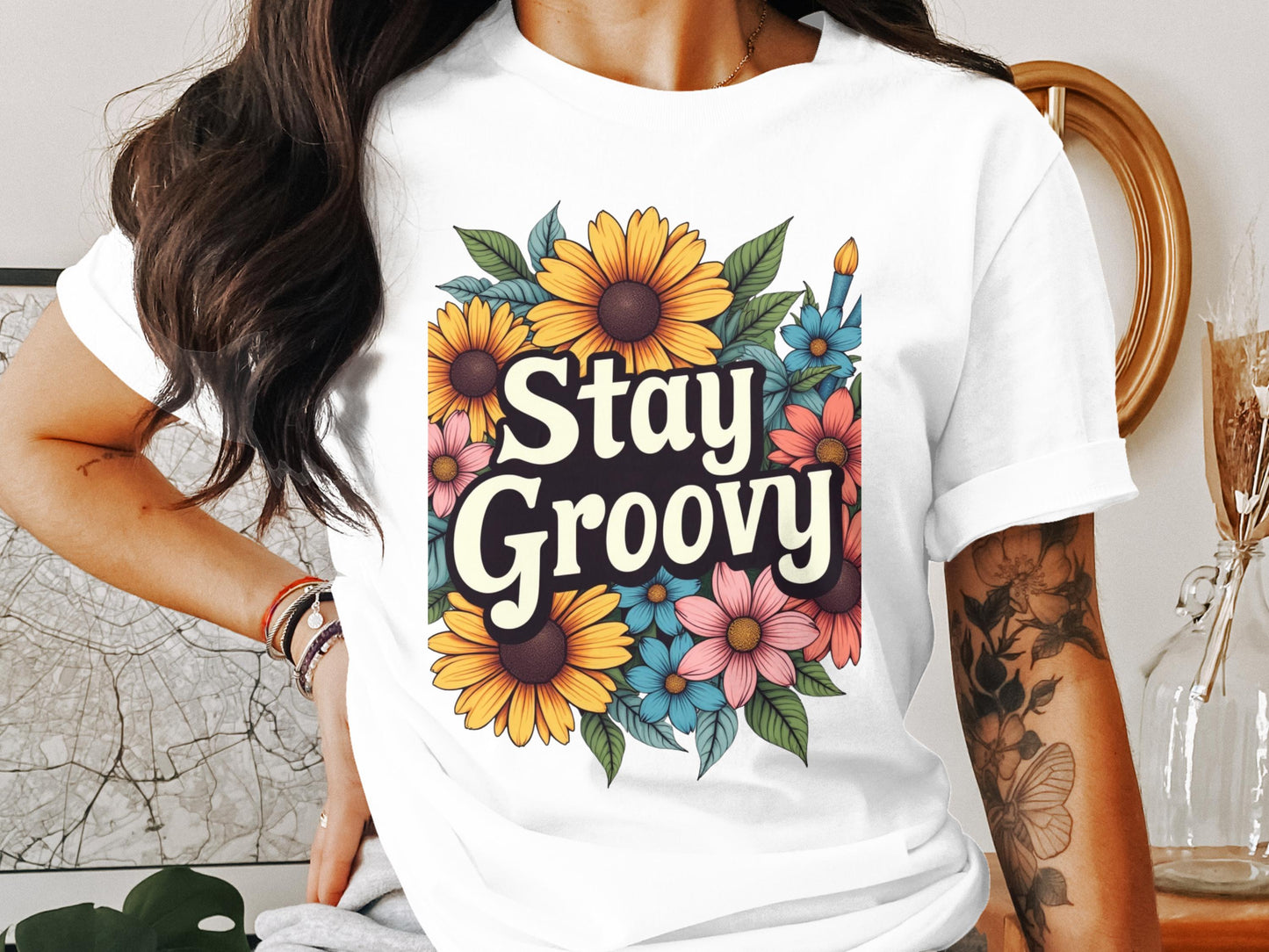 Stay Groovy Floral Design T-Shirt product