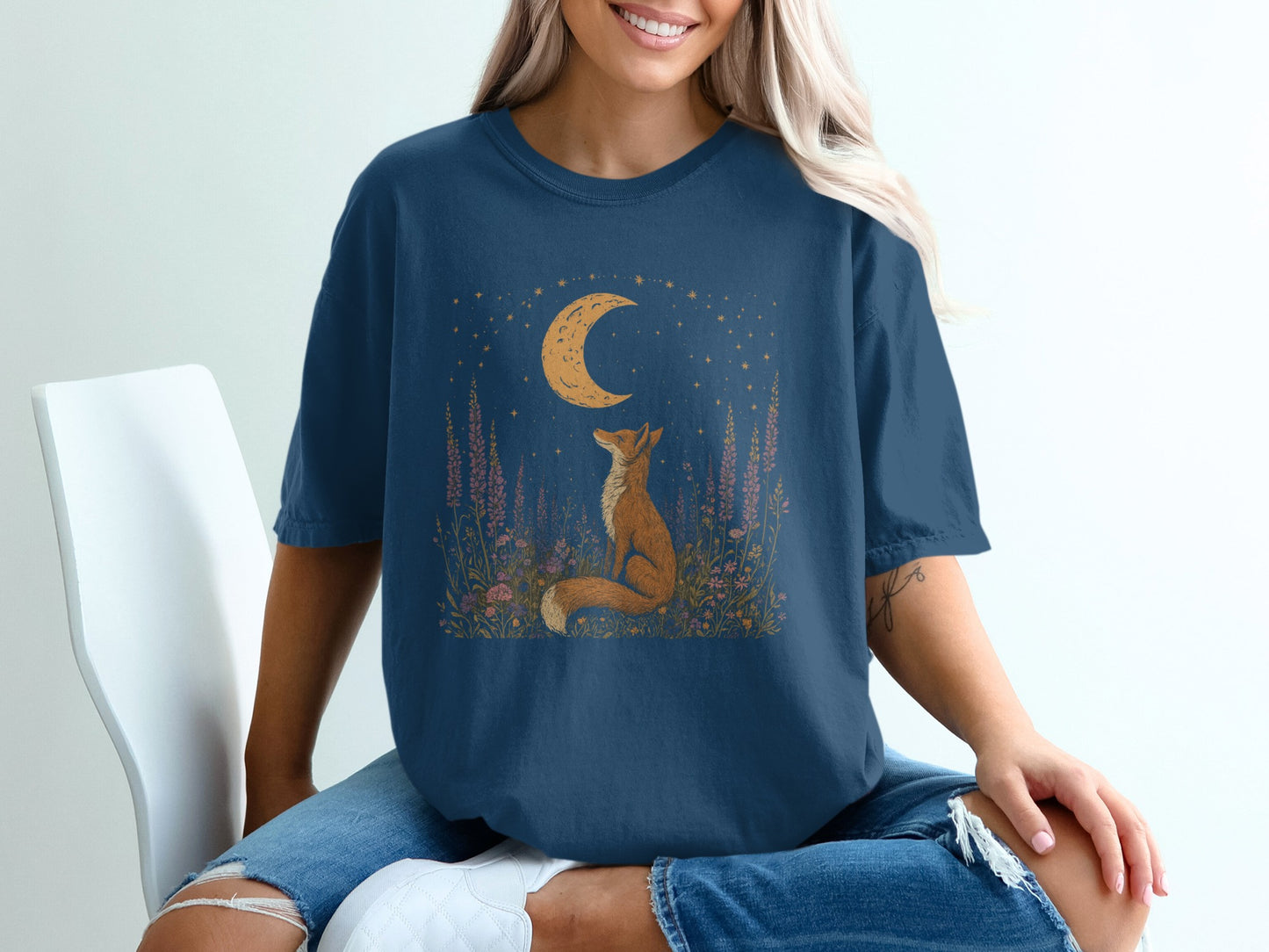 Moonlit Fox Under Stars Graphic Tee product