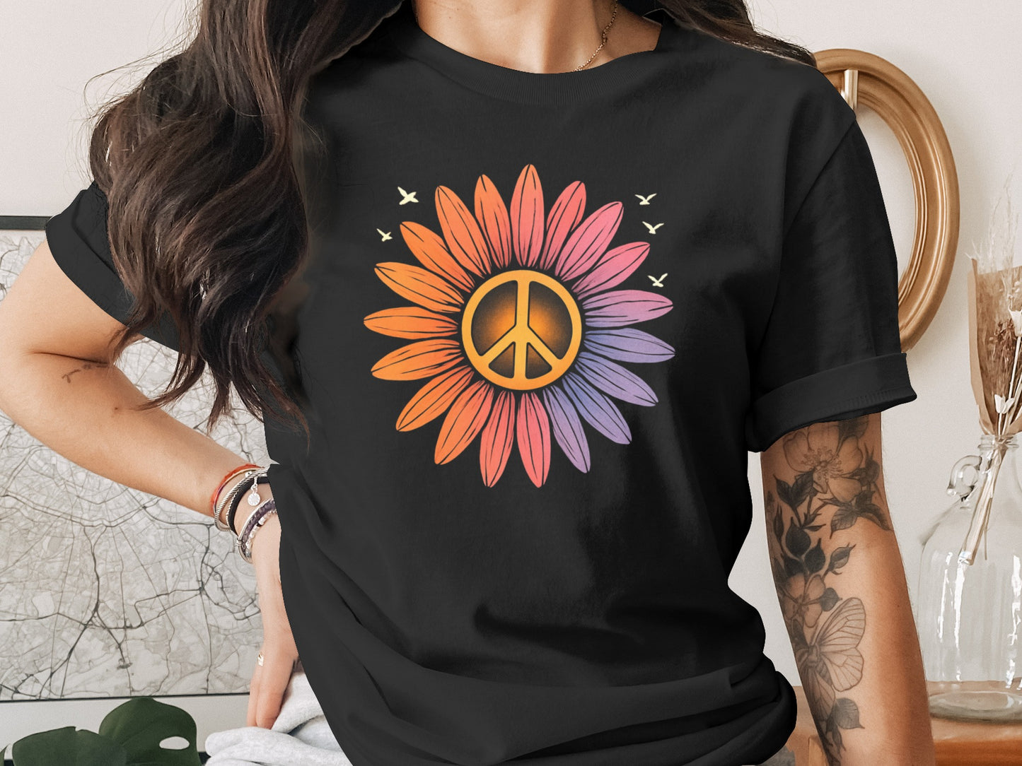 Colorful Peace Sunflower Graphic Tee product type