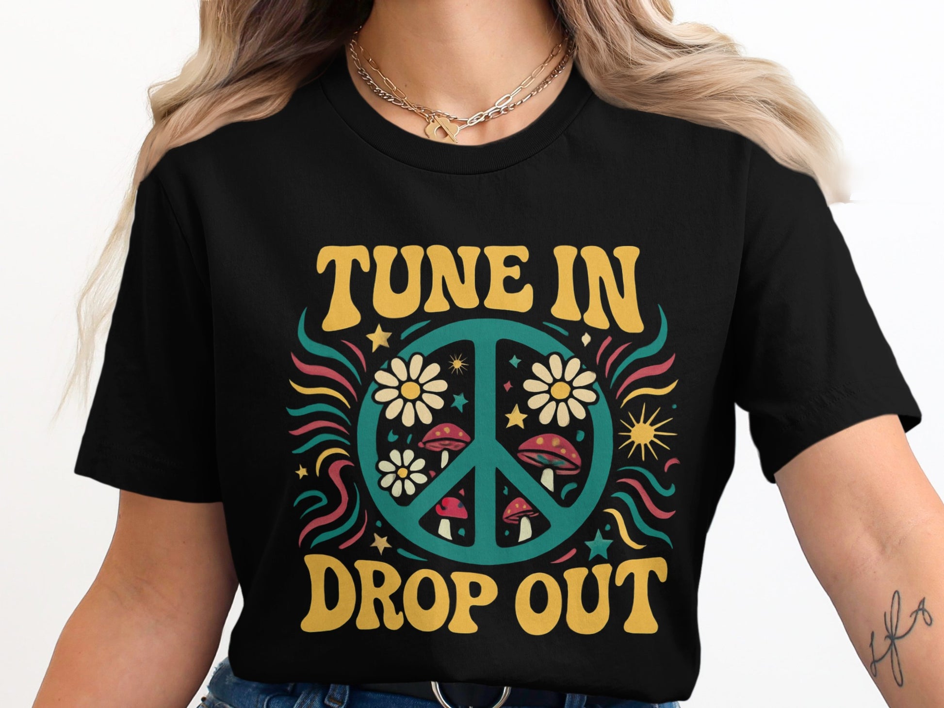 Tune In Drop Out Peace Sign Graphic Tee product