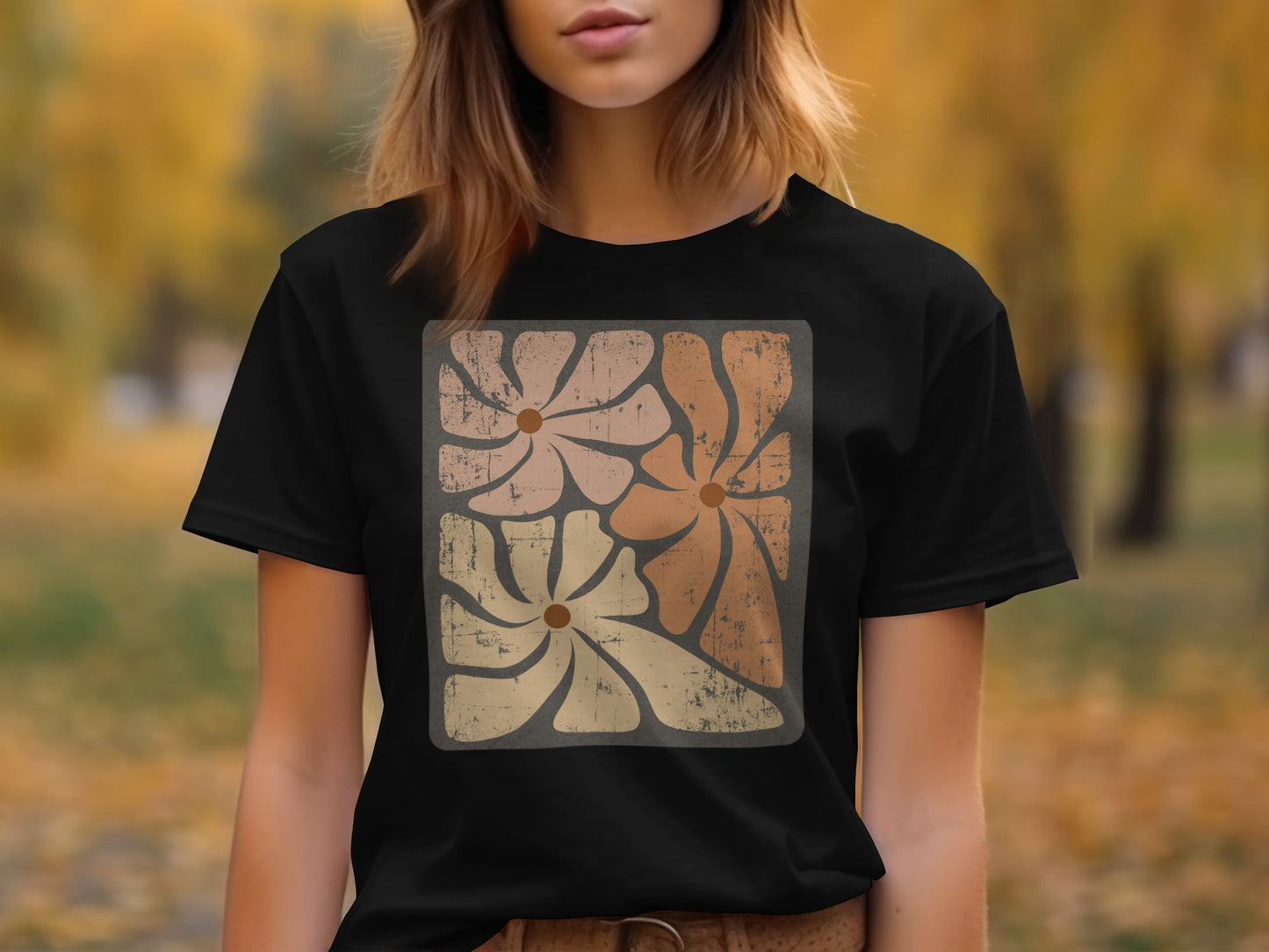 Retro Floral Design Graphic Print Short Sleeve T-Shirt product