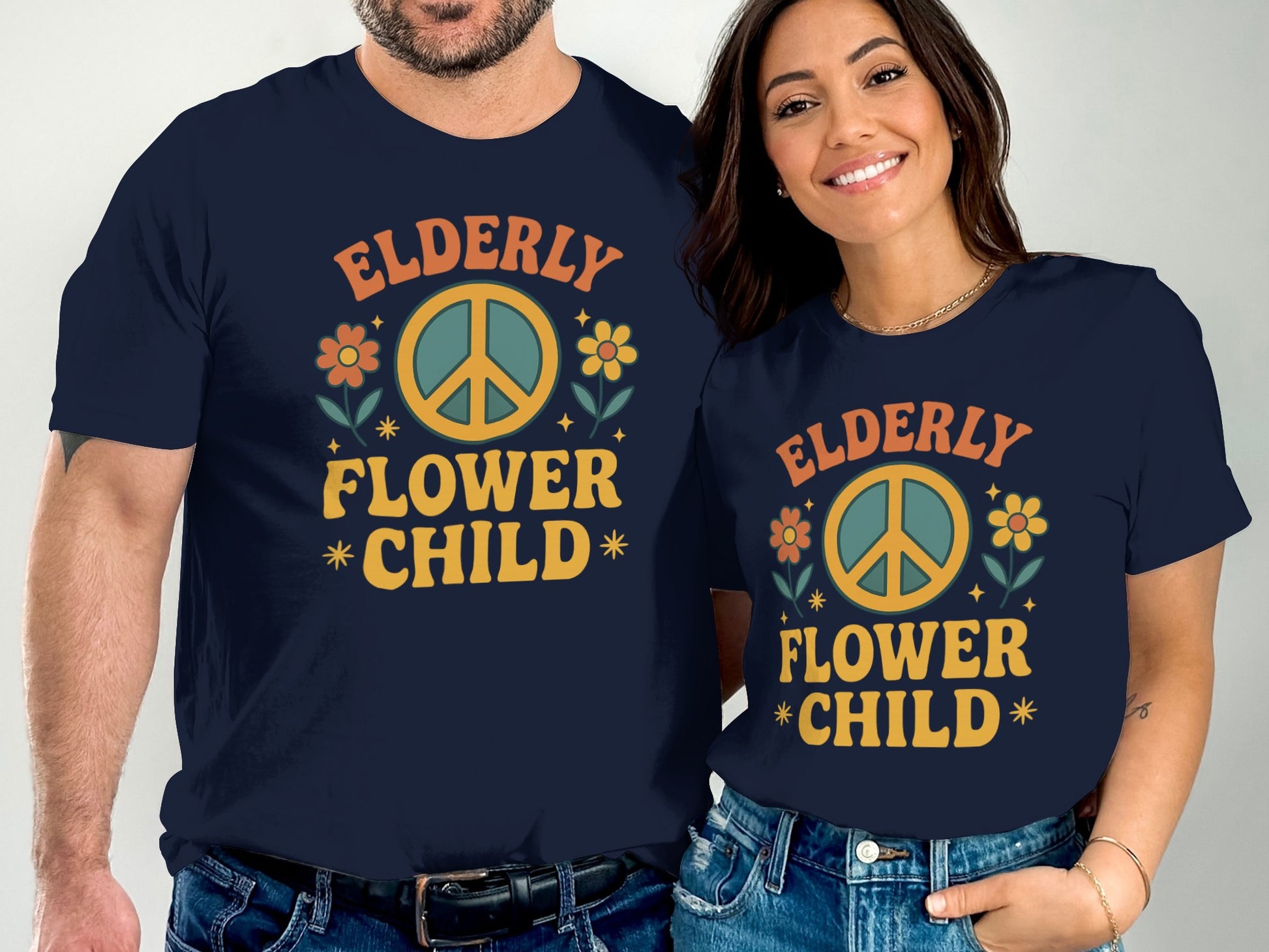 Elderly Flower Child Peace Sign Graphic T-shirt product