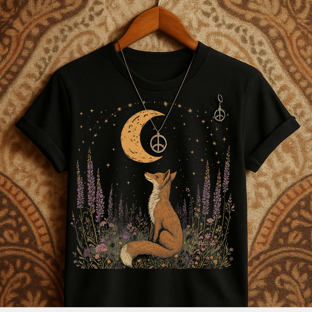 Mystical Fox Moonlit Night Graphic T-Shirt product type