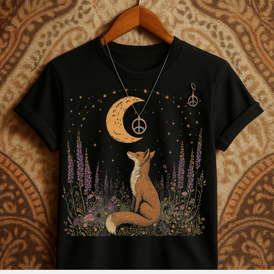 Mystical Fox Moonlit Night Graphic T-Shirt product type