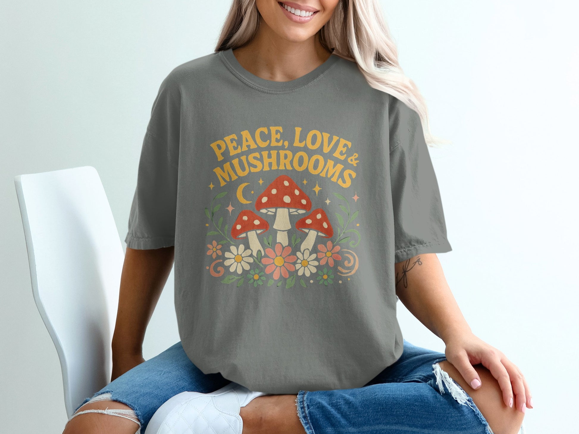 Peace Love Mushrooms Graphic Tee Shirt product type