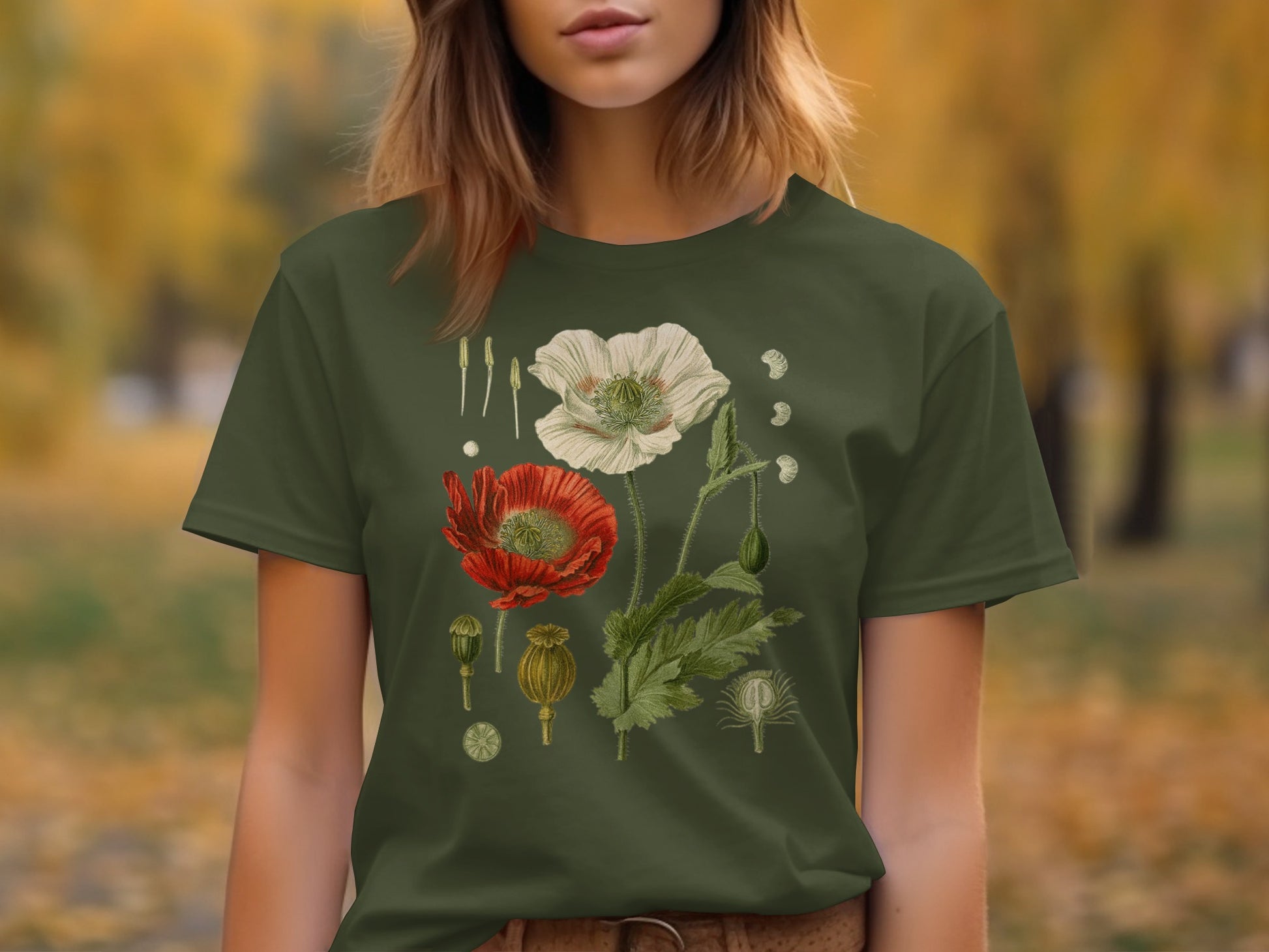 Botanical Poppy Print T-Shirt Artistic Floral Design product
