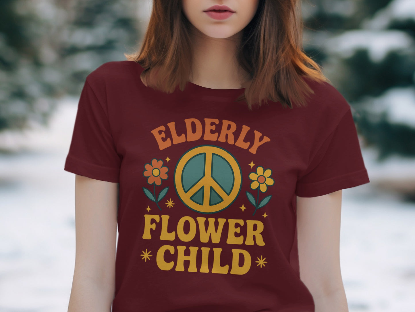 Elderly Flower Child Peace Sign Graphic T-shirt product type