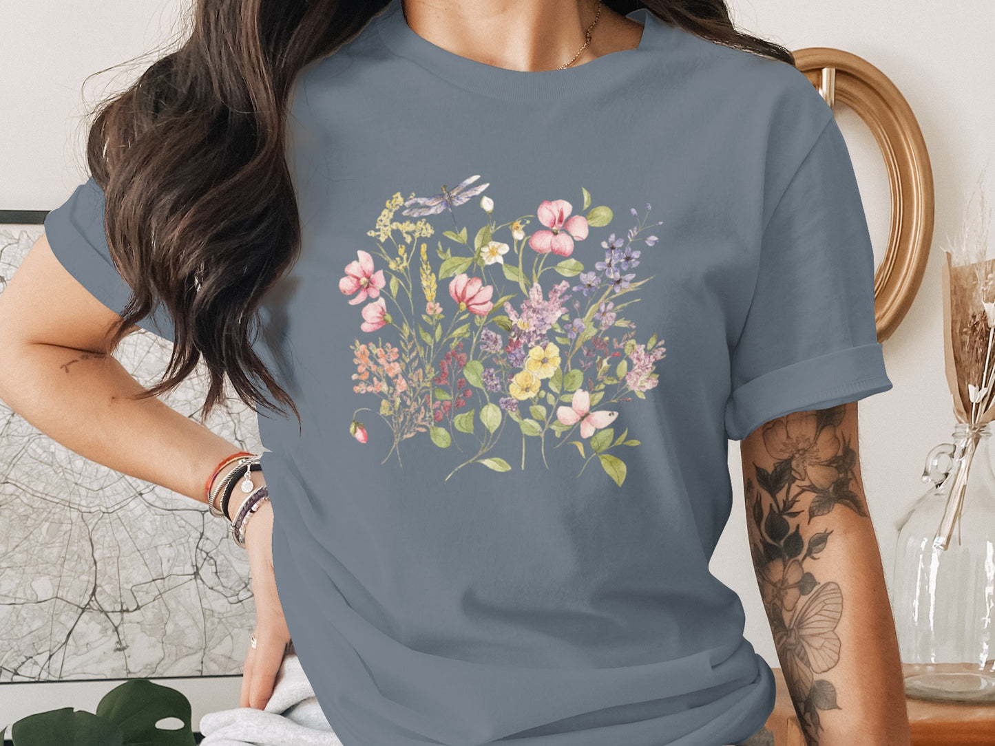 Colorful Floral Dragonfly Graphic T-Shirt product type