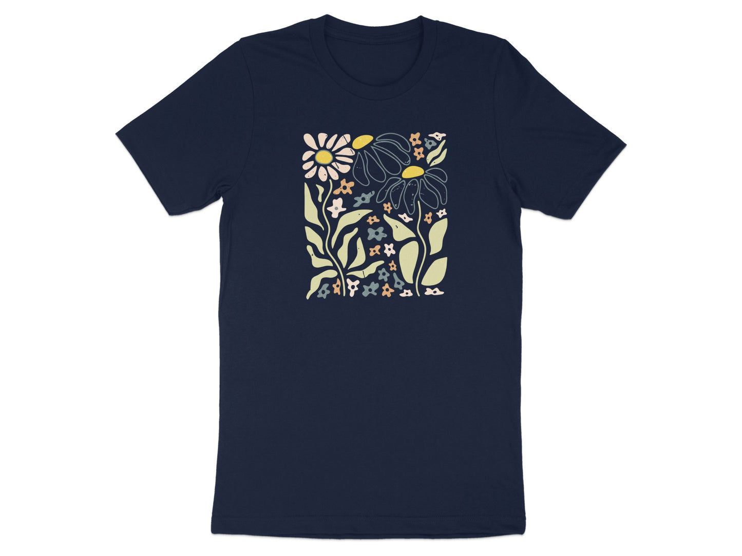 Graphic Tee with Floral Design and Navy Blue Product