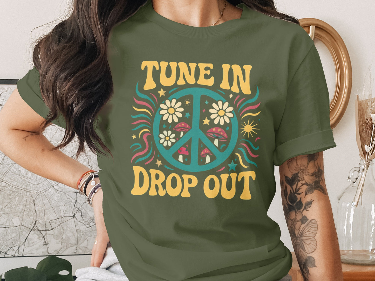Tune in Drop Out Peace Sign Graphic Tee product