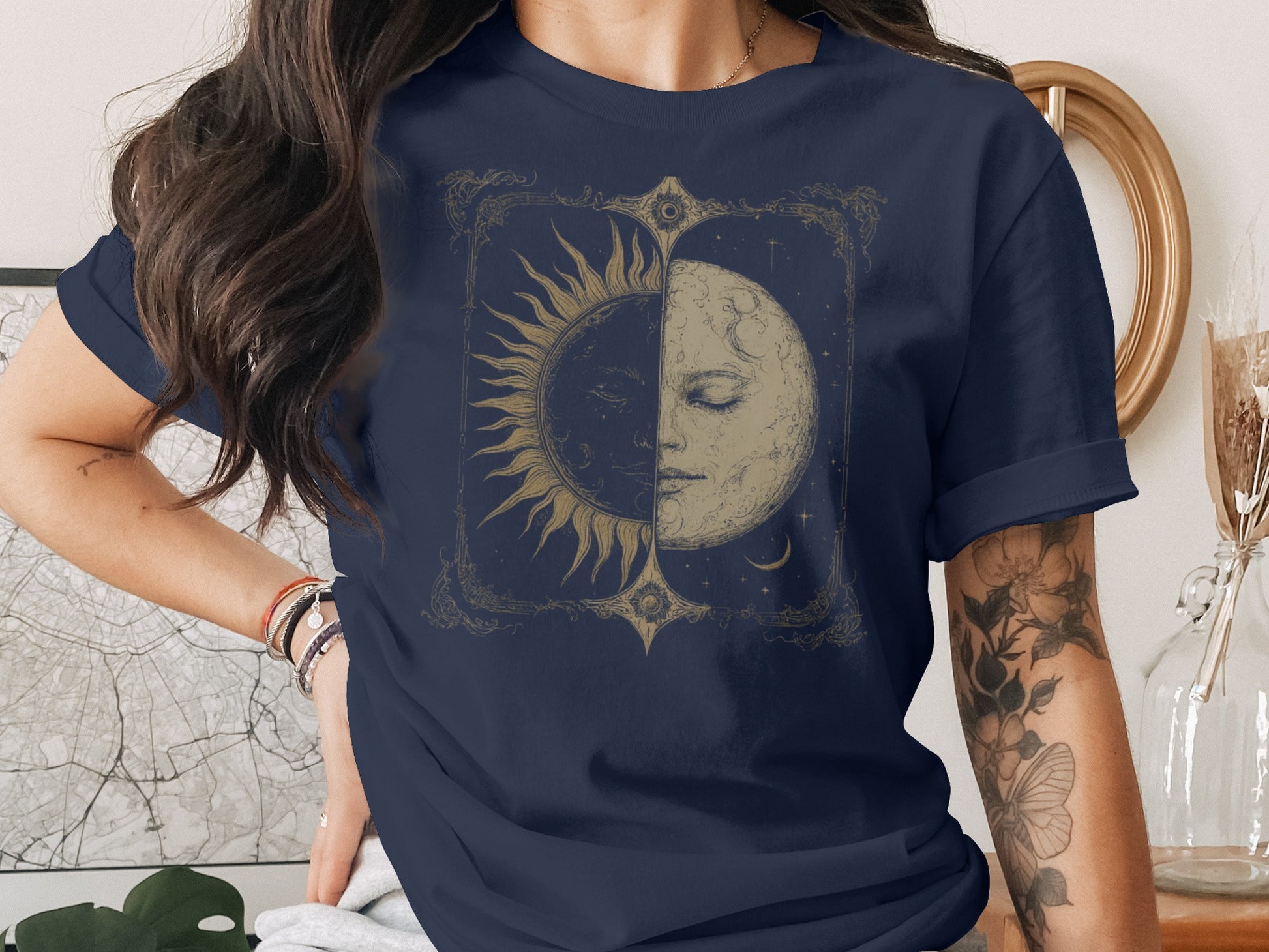 Mystical Sun and Moon Graphic Tee for Astrology Lovers
