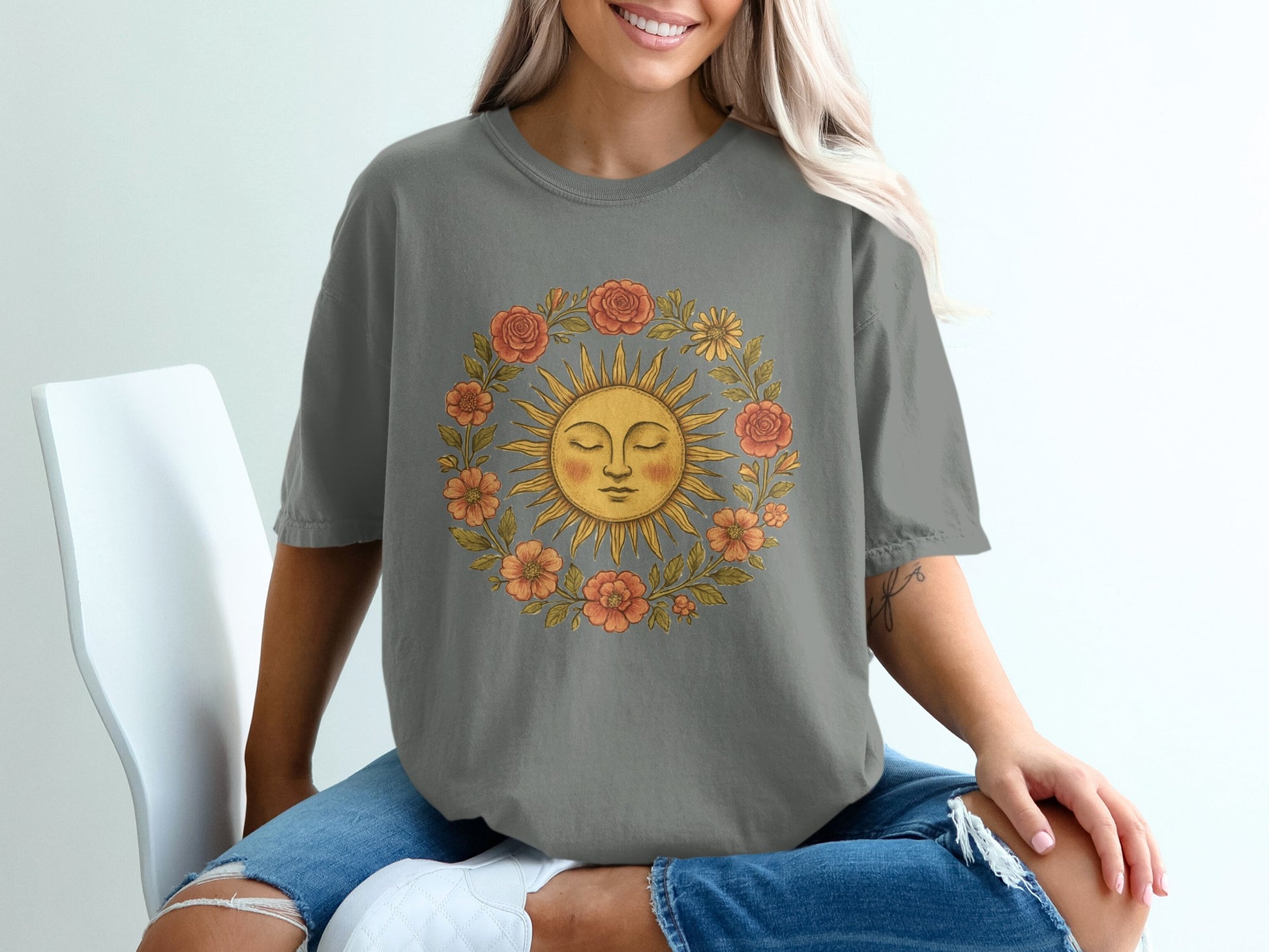 Sun and Floral Artwork Graphic Women's T-shirt product type