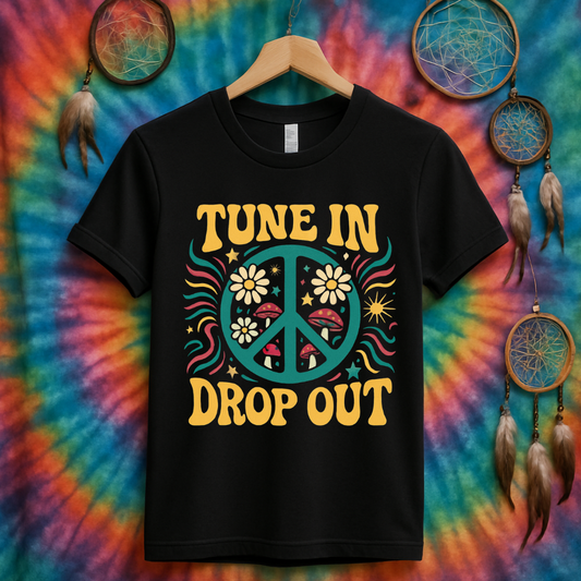 Tune in Drop Out Peace Sign Graphic Tee product