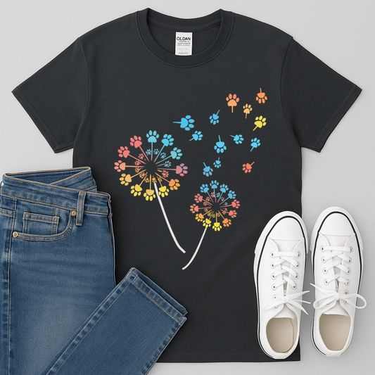 Dandelion Paw Print Graphic Black T-shirt product