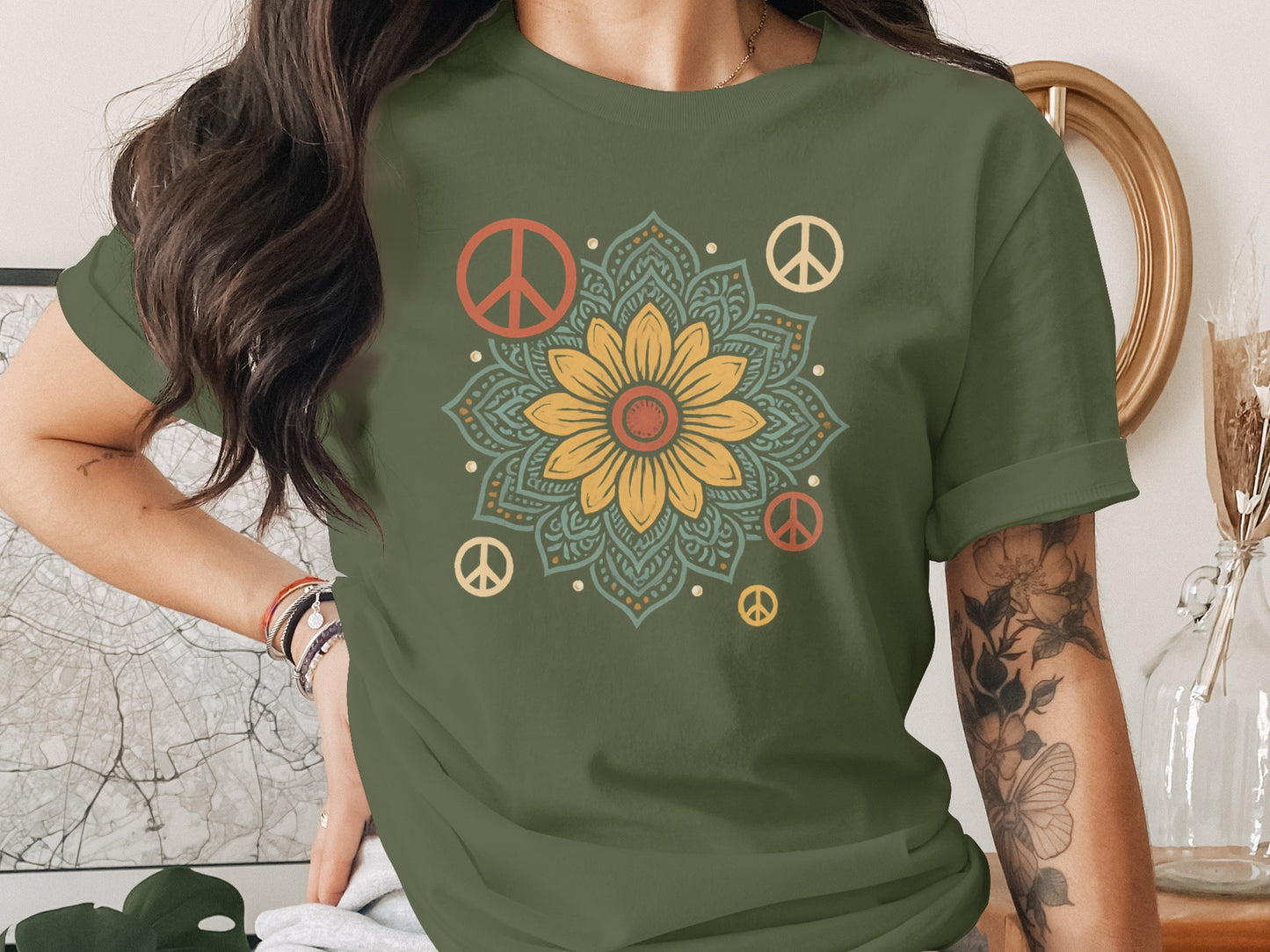 Peace and Sunflower Mandala Graphic Tee product