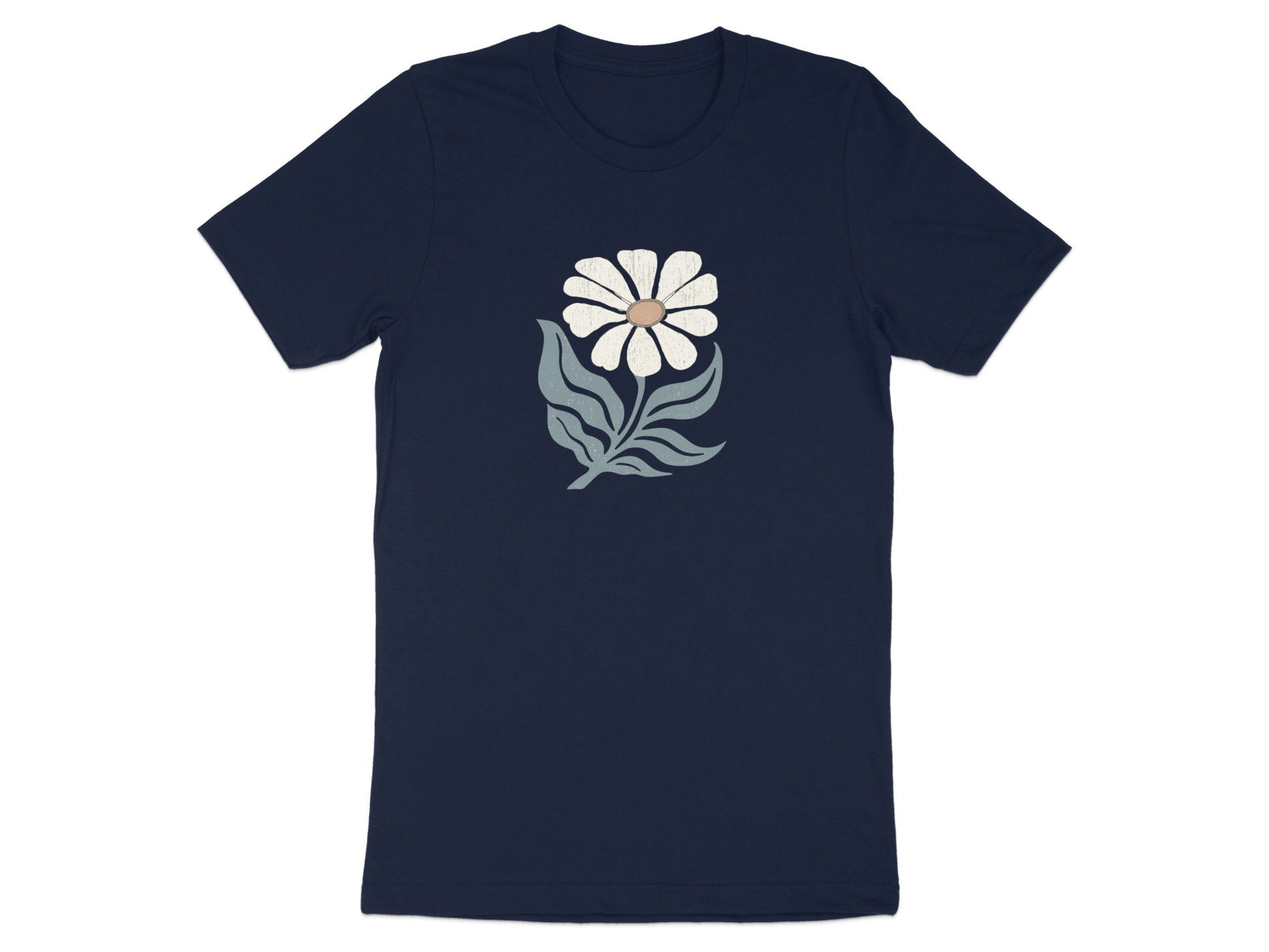 Floral White Daisy Design on Navy Blue Shirt product