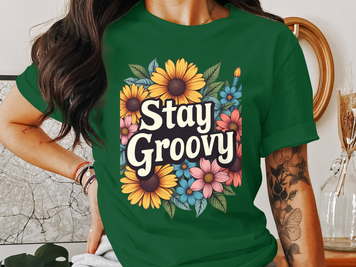 Stay Groovy Sunflower and Daisy Graphic Tee product