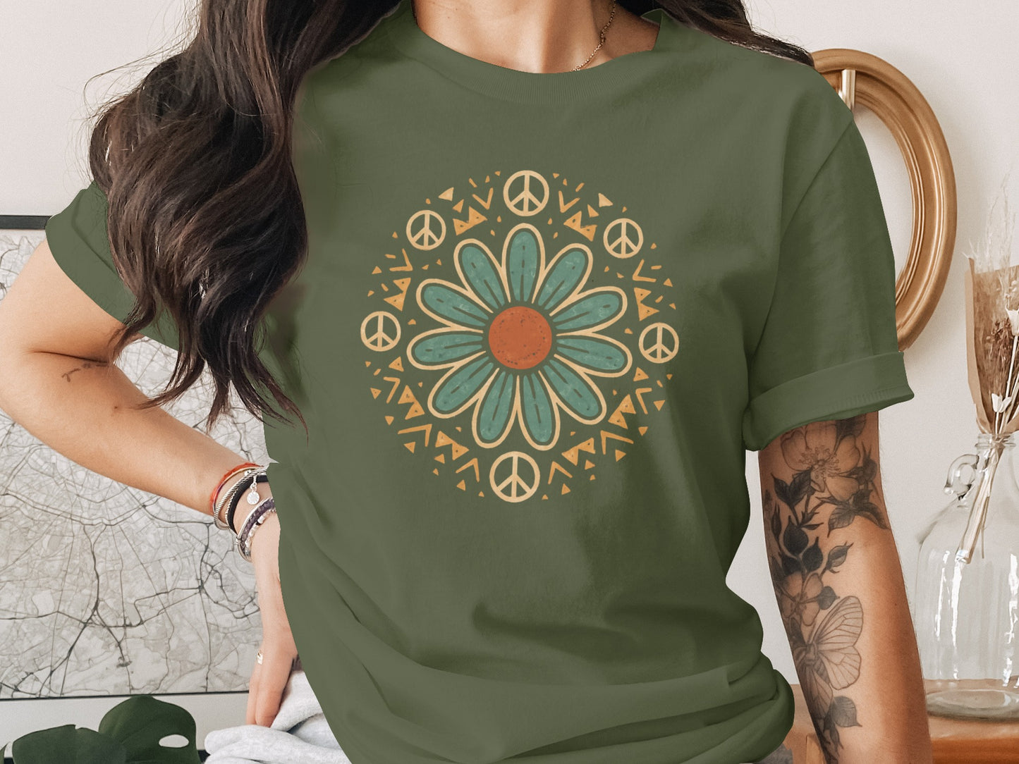 Peace Sign Flower Graphic Short Sleeve T-shirt product
