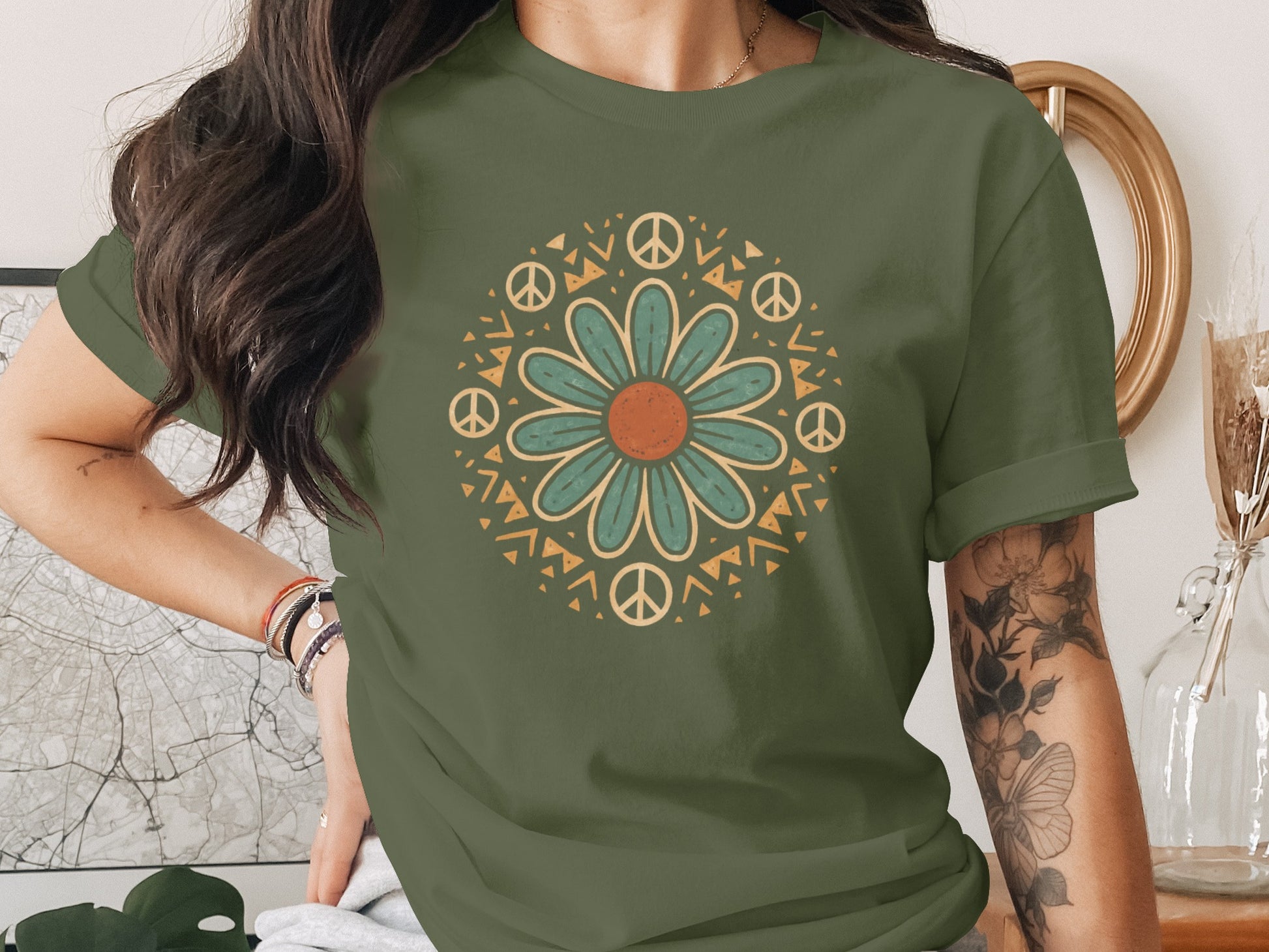 Peace Sign Flower Graphic Short Sleeve T-shirt product