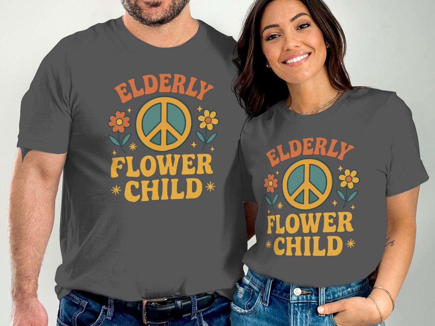 Elderly Flower Child Peace Symbol Graphic Shirt product