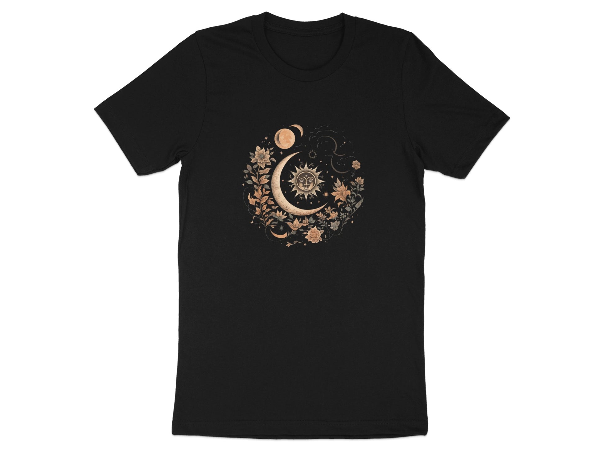 Mystical Moon and Sun Floral Graphic T-Shirt