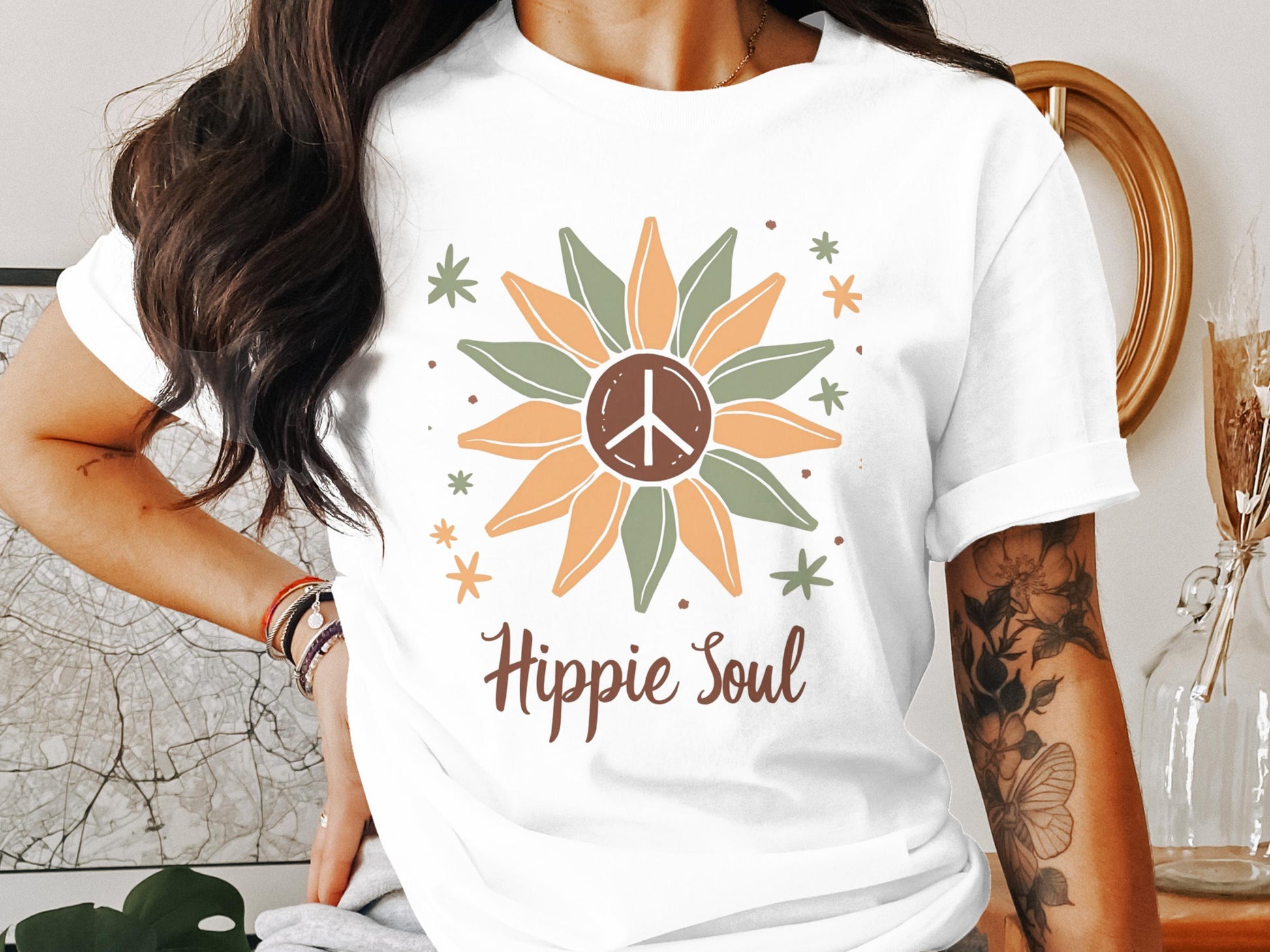 Hippie Soul Sunflower Peace Sign Graphic T-shirt product