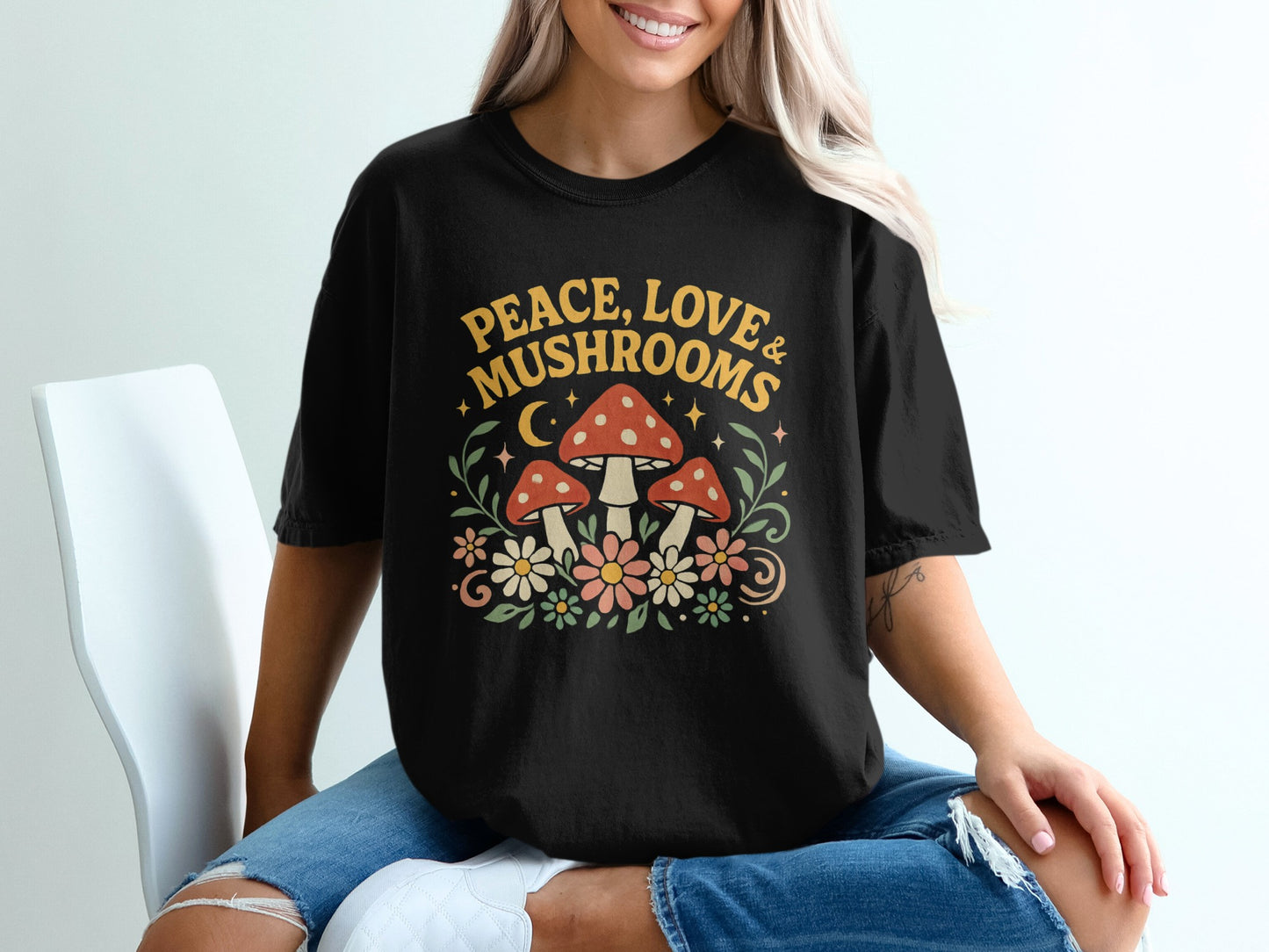 Peace Love Mushrooms Graphic Unisex T-Shirt product type