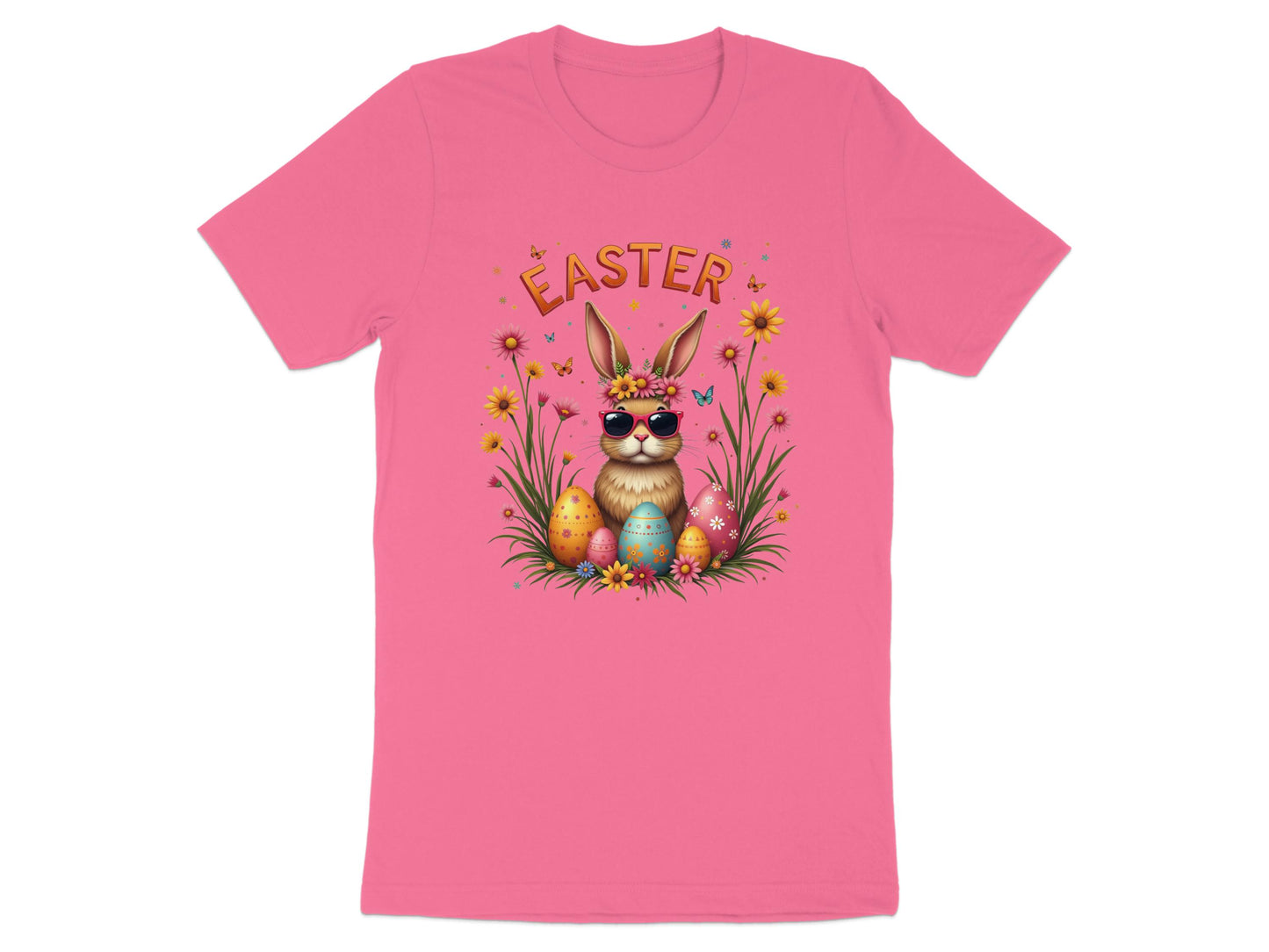 Cute Easter Bunny with Eggs and Flowers T-Shirt product