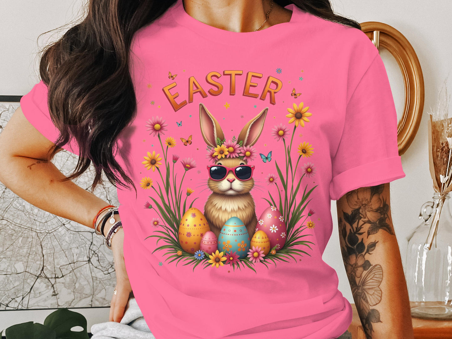 Easter Bunny with Flowers and Eggs Graphic T-shirt product
