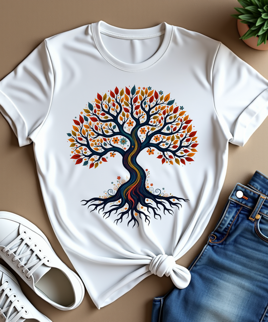 Women Vintage Boho Shirt Tree of Life Flower Tops Watercolor Graphic Tees Casual Short Sleeve Summer T Shirts