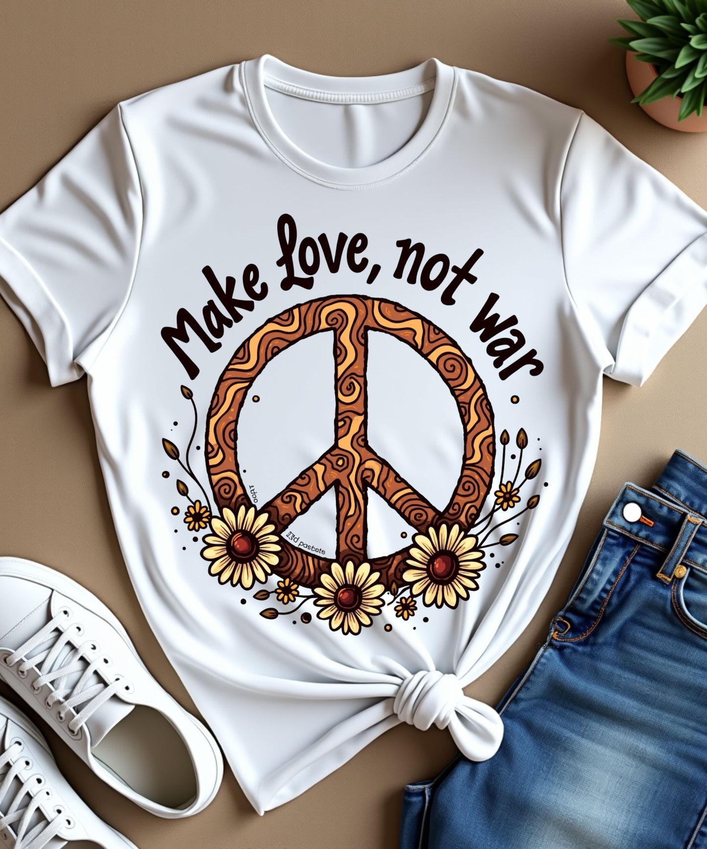 Retro Peace Symbol "Make Love, Not War" 70s-Inspired Design