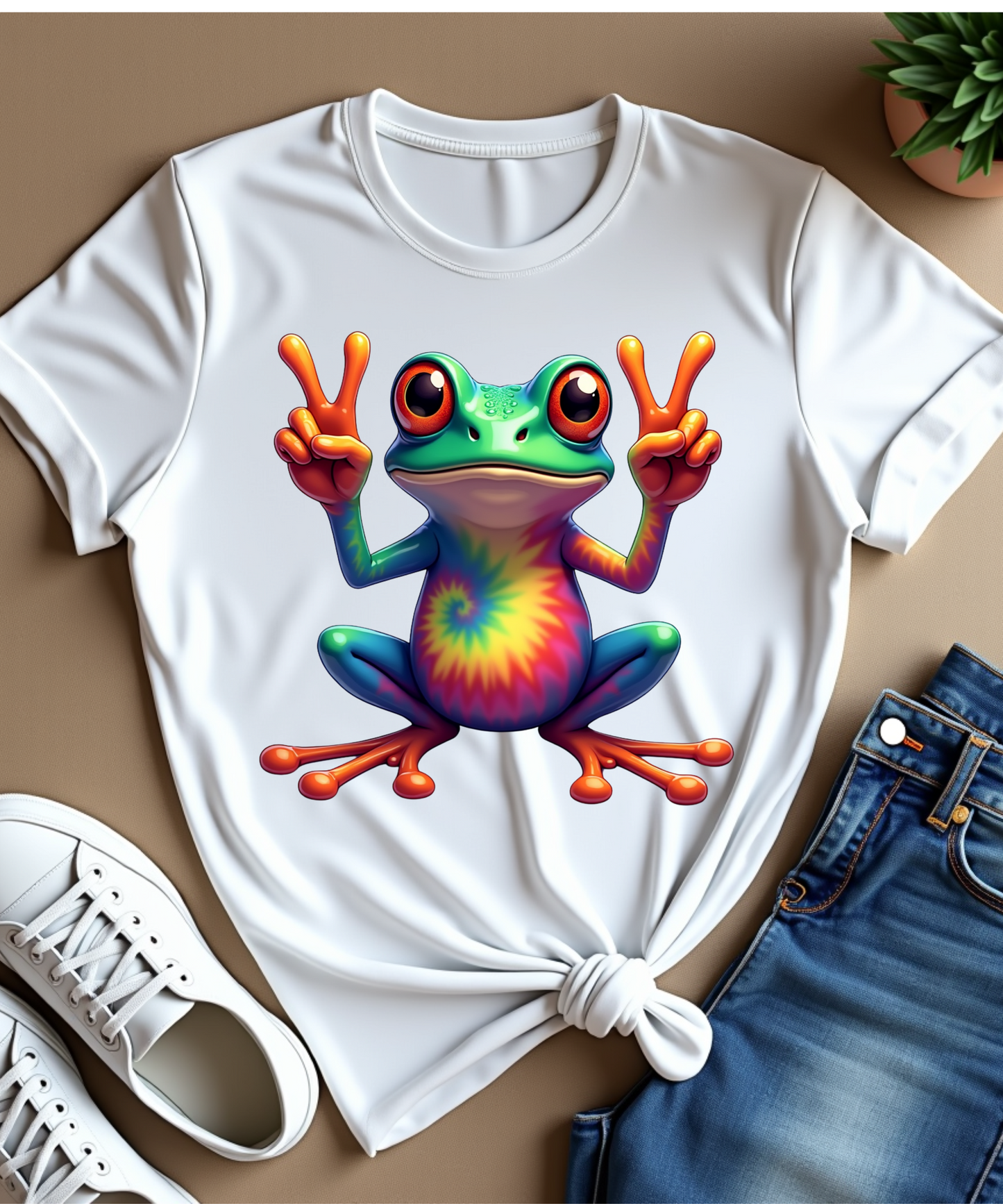Tie-Dye Frog Peace Sign Hippie T-Shirt, Colorful Hippie Tee, Peace Frog Shirt, Boho Frog Shirt, Retro Tie-Dye T-shirt, Fun Hippie Style