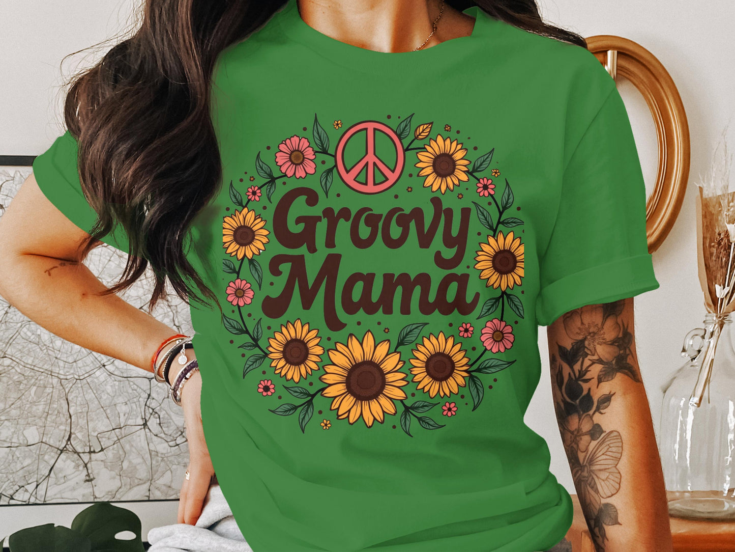 Groovy Mama Peace Sign Sunflower Graphic T-Shirt product