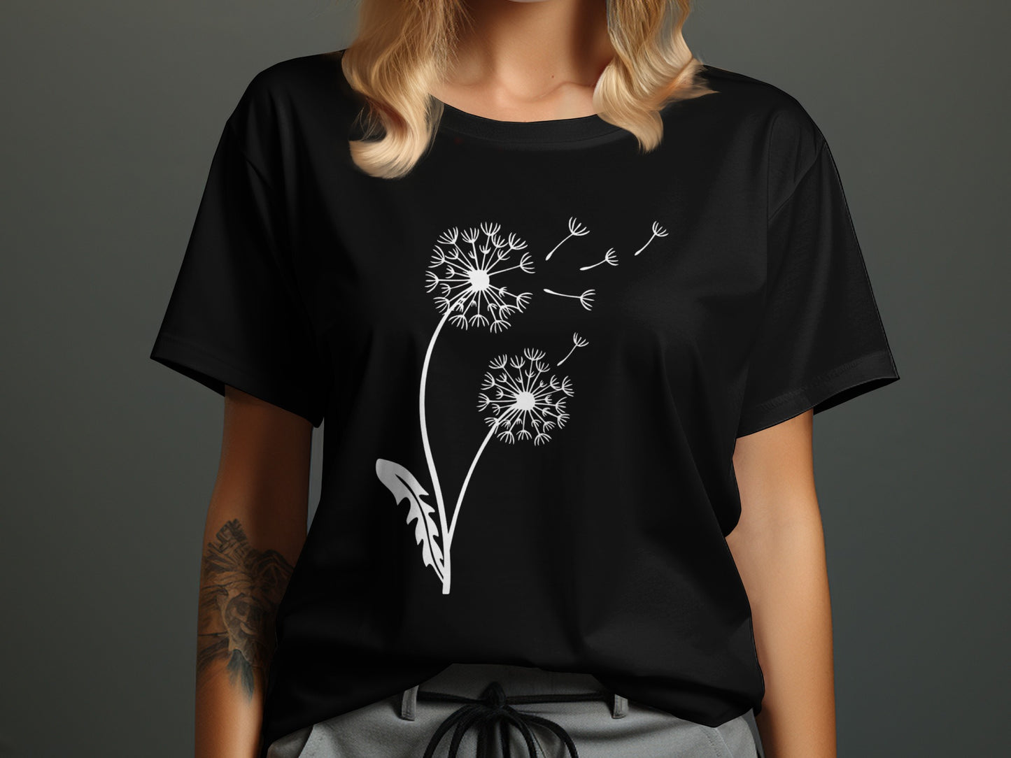 Dandelion Print Black Tee Ultimate Casual Wear