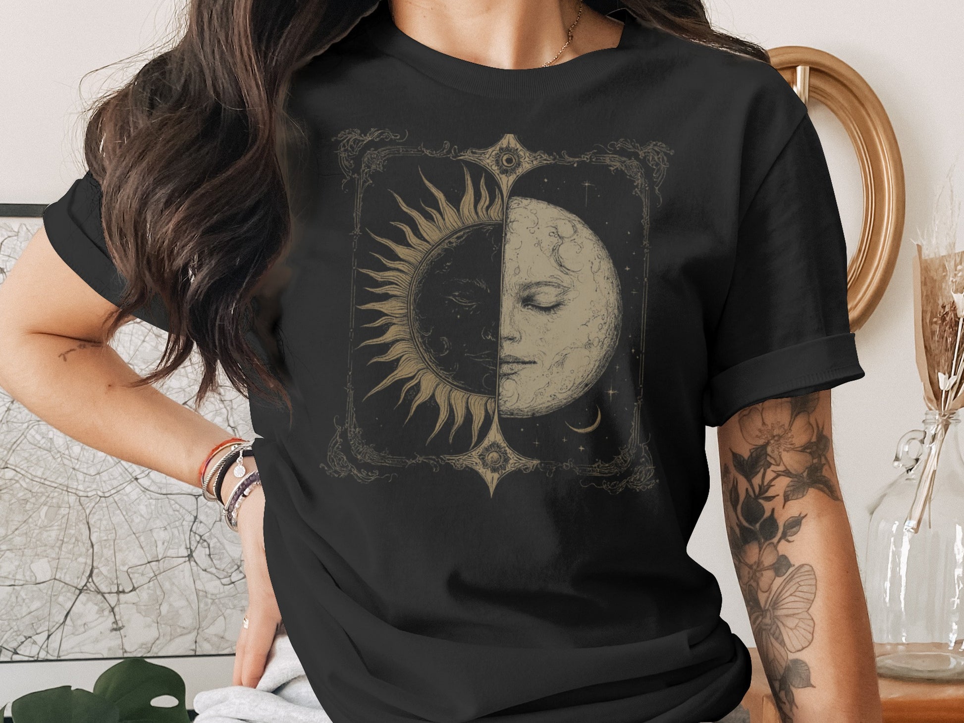 Artistic Sun and Moon Combined Graphic T-Shirt