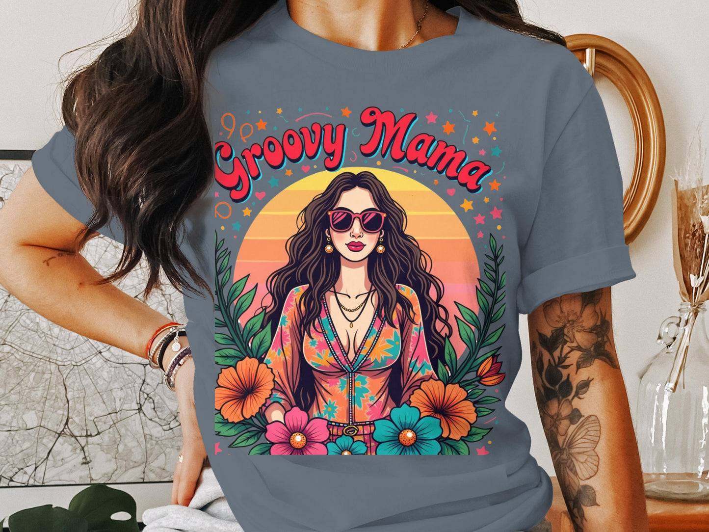 Groovy Mama Colorful Flower Graphic Design Printed T-shirt product