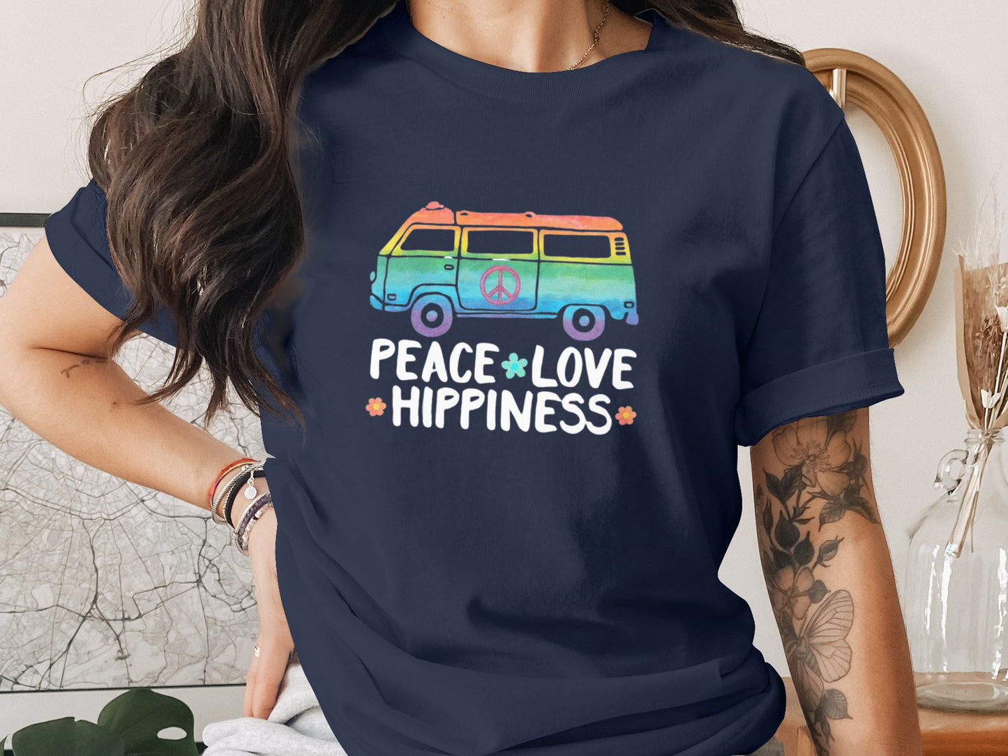 Peace Love Hippiness Retro Van Graphic Tee