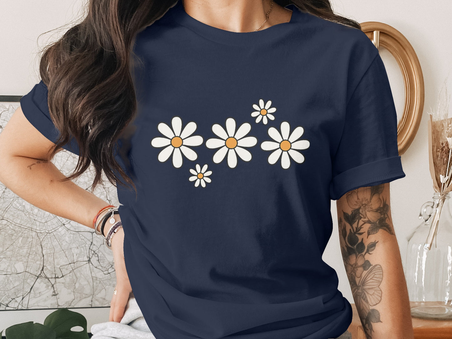 Floral Daisy Graphic Navy Blue Tee product