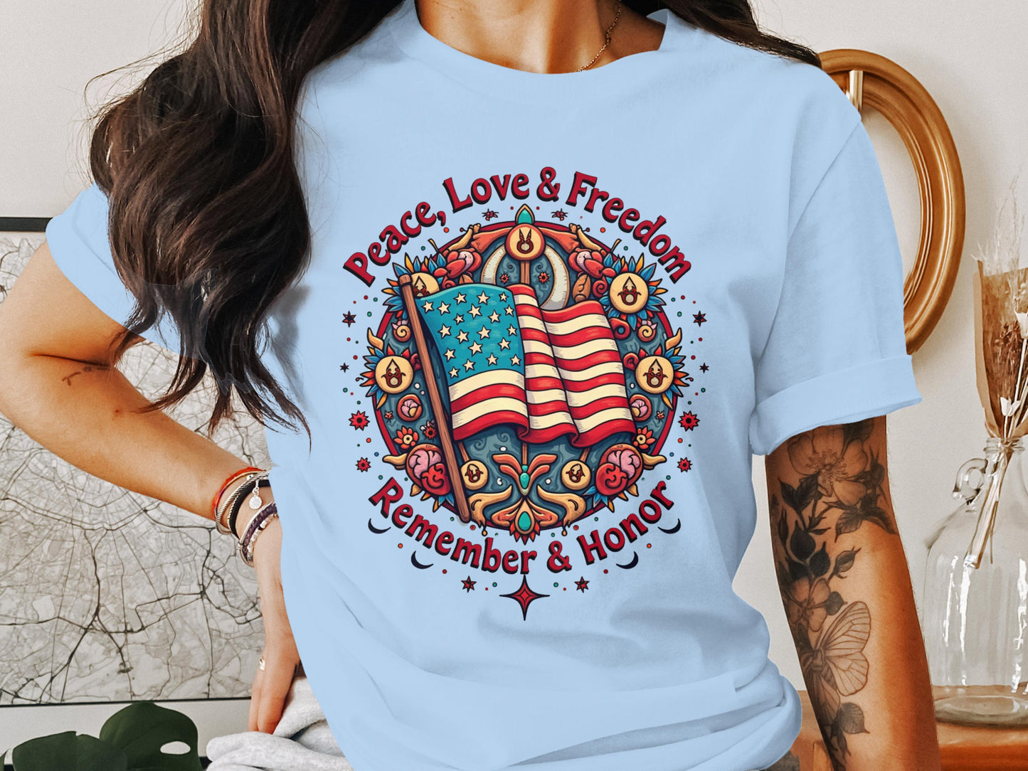 Peace Love Freedom Remember and Honor graphic product