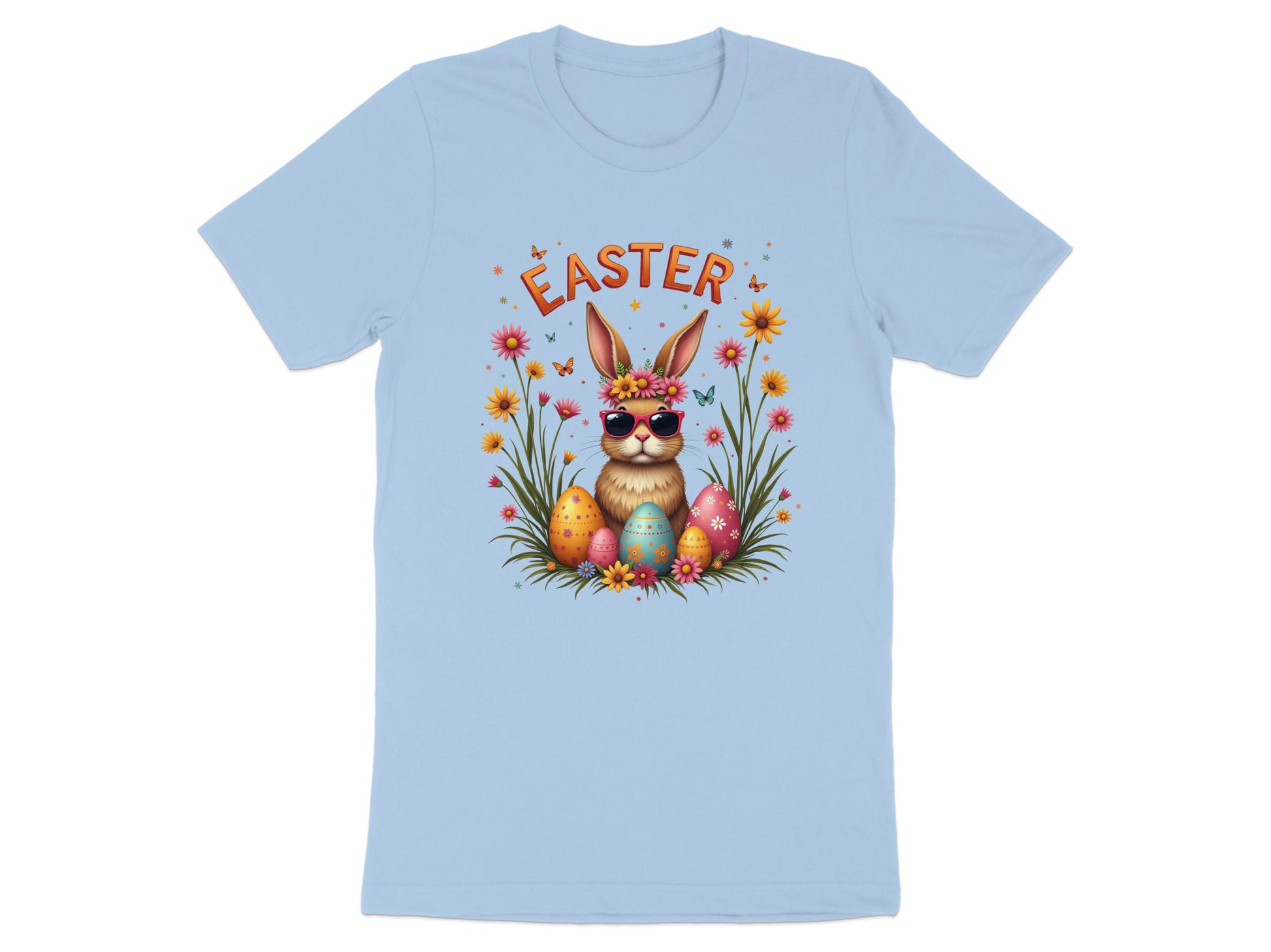 Cute Easter Bunny with Floral Eggs Design T-Shirt product