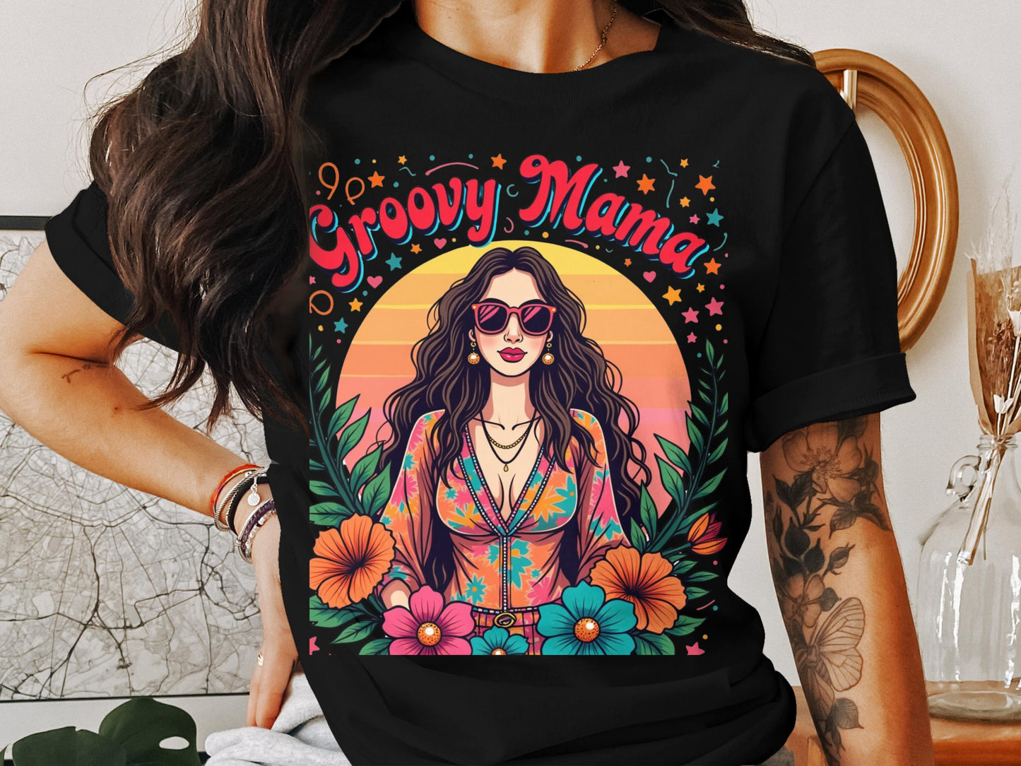 Retro Groovy Mama Graphic Tee Colorful T-Shirt product